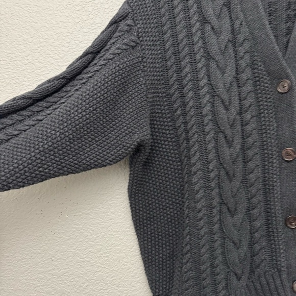 Quince 100% Organic Cotton Oversized Cable Cardigan Sweater Charcoal Gray XL - Picture 6 of 14